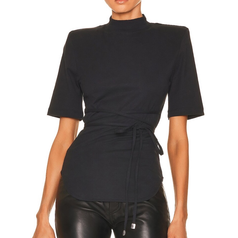 The Attico Black Short Sleeve Wrap Top Size 42 (M)